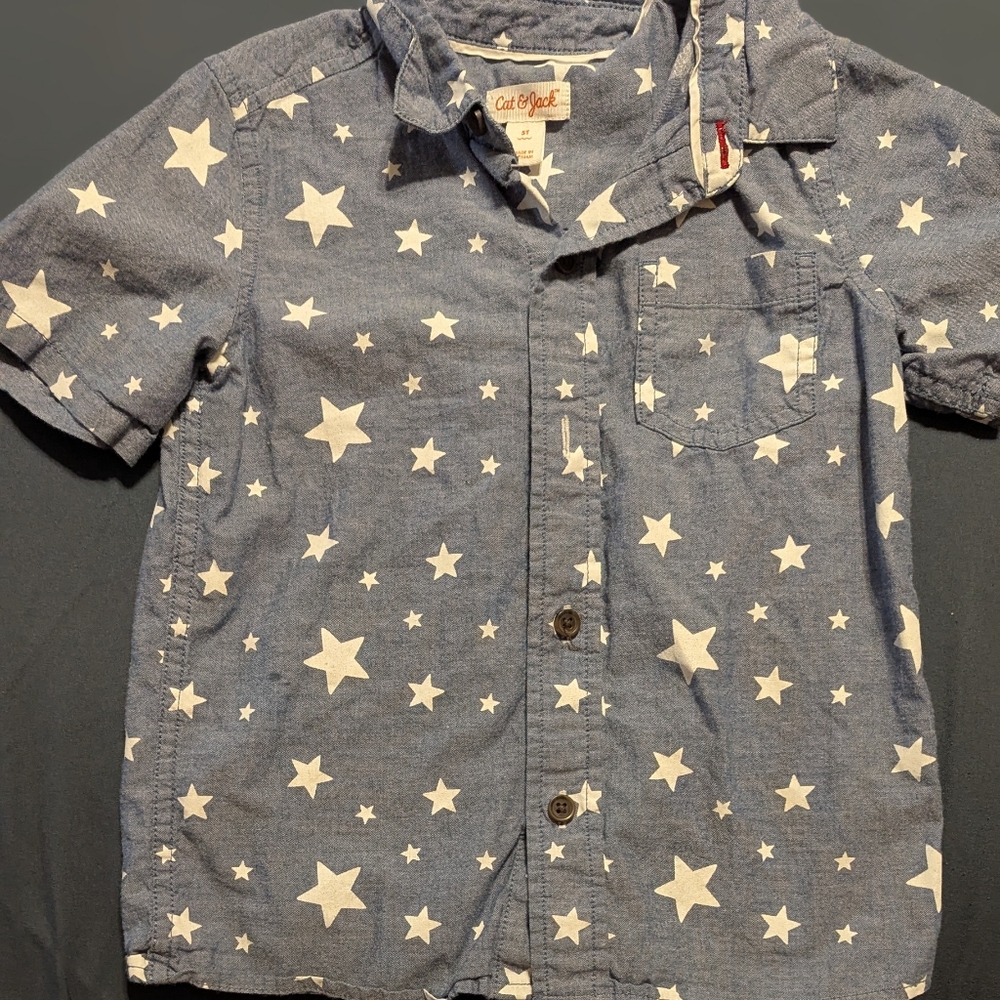 Cat & Jack Navy Star Pattern Kids Button Down Shirt